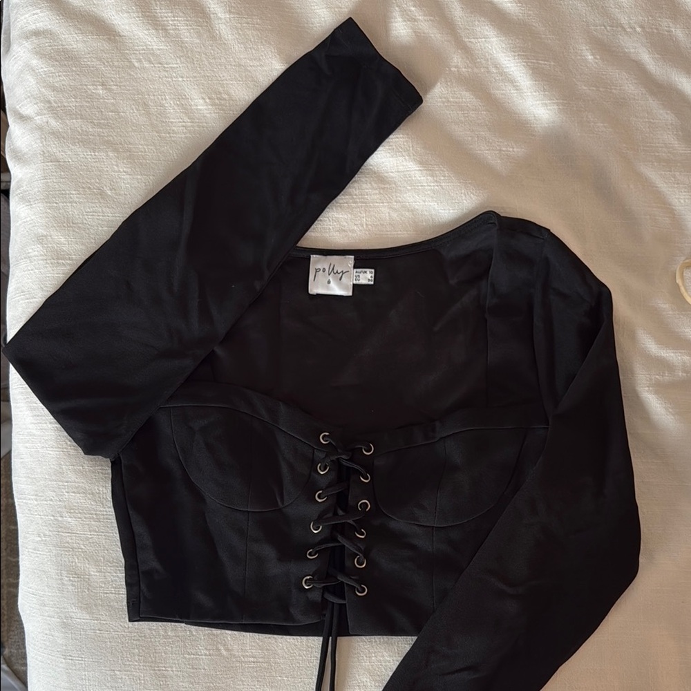 Princess Polly Black Lace-Up Long Sleeve Top